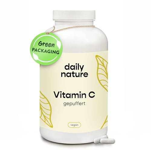 dailynature Vitamin C hochdosiert - gepuffert | 365 Kapseln für ca. 6 Monate | pflanzliches Nahrungsergänzungsmittel mit 1000 mg Vitamin C pro Tagesdosis | vegan & ohne Zusätze | kompostierbare Dose