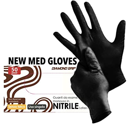 MA Y MA ENJOY SHARING Guantes de nitrilo naranjas, sin polvo, sin látex, hipoalergénicos, certificados CE conforme a la norma EN455, guantes para alimentos, guantes desechables (50, L BLACK)