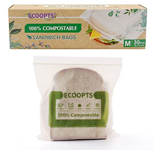 100% Compostable Sandwich Zip Bag | ECO-Friendly Food Storage Bags | Freezer Bag | Plant-Based BPA-free | Seal well for Fruit,Food and Snack (M)