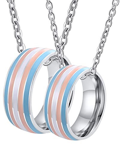 BCughia Partner Kette mit Ring, Partnerketten mit Ring Silber Halskette Gravieren LGBT Ring mit Mehrfarbiger Emaille Necklace für Männer