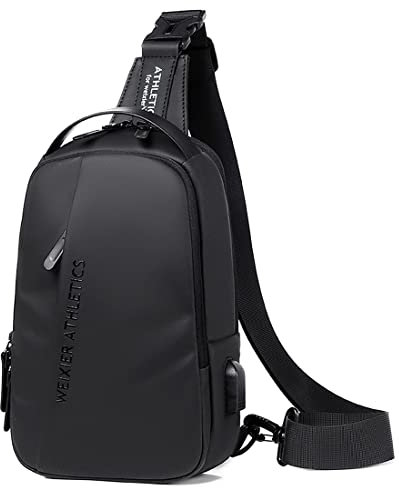 Sling Bags Brusttasche Herren Crossbody Umhngetasche Kleine Schultertaschen Crossbody-Taschen Outdoor Wasserdicht Casual Man Taschen zum Wandern, Radfahren(Schwarz1)