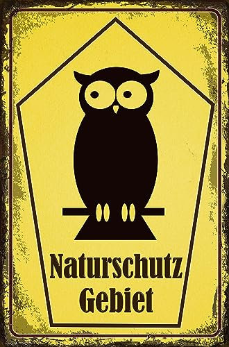 LUCKYLINDE - Wetterfestes Gartenschild für den Außenbereich, Blechschild - Hinweisschild: Naturschutzgebiet – 30 x 20 cm (Eule)
