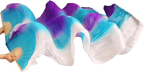Pulcykp Handgefertigte Frauen Seide Bauchtanz Fan Dance Seide Schleier 1 Paar Regenbogen Farben Lila Blau Weiß L-180cm-1 Paar (2 Stück)