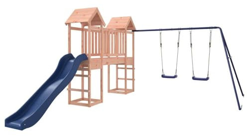 vidaXL Solid Douglas Wood Outdoor Playset with Platform, Wave Slide, Double Swing Set and Sandpit - Interactive Backyard Playground for Children
