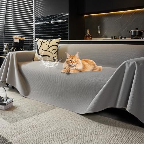 VanderHOME Waffel Sofaüberwurf wasserdichte Sofaüberwurf Antirutsch Sofahusse Schutz vor Haustier Katze Hunde Sofa überwurf 190 * 150cm-Hellgrau