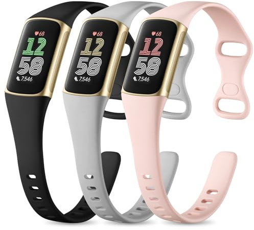 CeMiKa Silicone Slim Strap Compatible with Fitbit Charge 5/6, Soft Breathable Sport Bands, Waterproof Adjustable Wristband for Women & Men