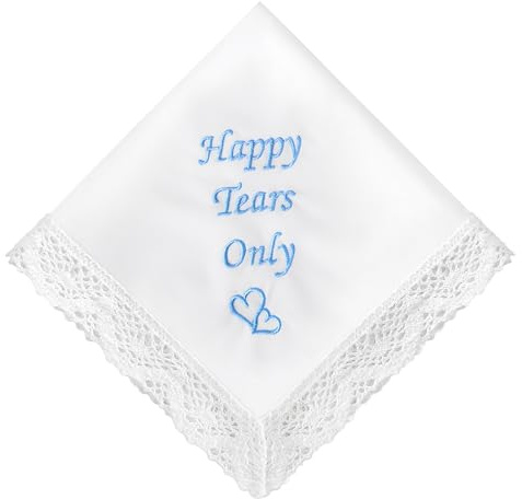 HOULIFE Broderad Spets Bröllop Näsduk i Vit Bomull - Personlig Broderi för Brud Brudgum Bröllopsdag Present, 32 x 32 cm/12,6 x 12,6 tum