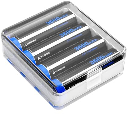 [3600mAh] Pack de 4 pilas para batería superior plana de 3,7 V con tapa plana, batería plana recargable para linterna de cámara, lámpara frontal (IB-65O)