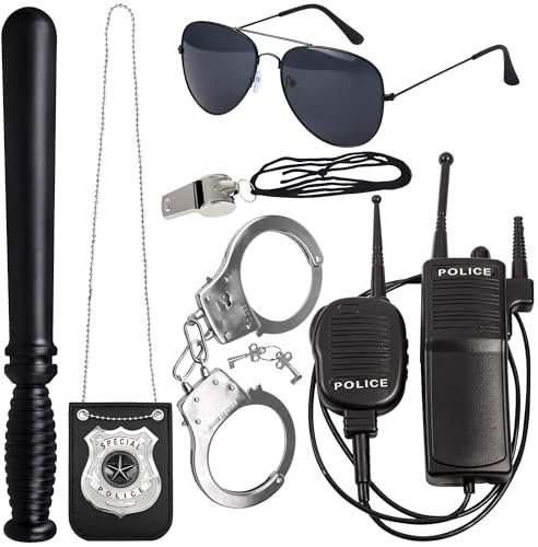 Orgoue 6 Piezas Accesorios de Traje de Policía para Niños, Conjunto Con Walkie Talkies, Esposas, Insignia, Gafas, Silbato, para Carnaval