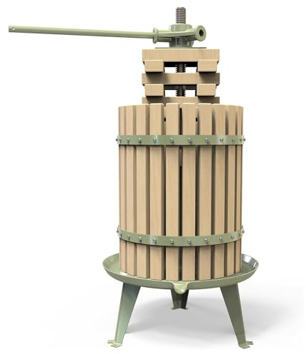 Presse à vin de fruits manuel pour pommes, raisins et agrumes - Panier en bois massif avec blocs - Presse-vin de cidre certifié LFGB (robuste) (18 l)