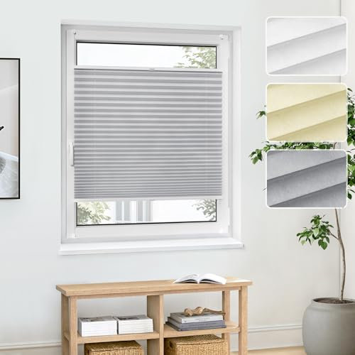 Jalousiescout Plissee Klemmfix ohne Bohren—Jalousie 45x60cm grau Sichtschutz Fenster Sonnenschutz, Lichtdurchlässig Faltrollo für Fenster & Tür, Basis-Vliesstoff Pure Plissee