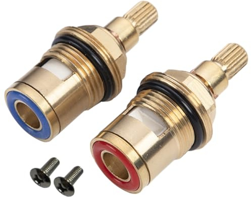 Replacement Tap Valves Quarter Turn 1/2 Ceramic Stem Disc Cartridge | Brass Faucet Valve for Home Kitchen Bathroom Mixer Taps (1 Pair Hot & Cold)