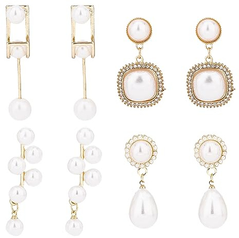 UNICRAFTALE 4 Paar Kunststoff Kunstperlen Ohrhänger Set Quaste Lange Perlen Ohrringe Quaste Modische Boho Ohrhänger Kugel Ohrstecker Vintage Trauben Ohrringe Brautschmuck Für Damen
