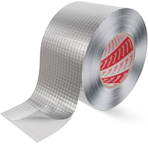 POPPSTAR Nastro adesivo alluminio in fibra di vetro per isolamento tubi e coibentazione (50m x 72mm) Protezione da calore e condensa Nastro autoadesivo alluminio resistente al calore 72mm