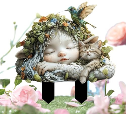 Salyeeluly Pali per piante fatate, decorazioni fatate,Spina di messa a terra delle fate in miniatura piatta realizzata a mano | Novità decorazione domestica, per fioriere da giardino fatato