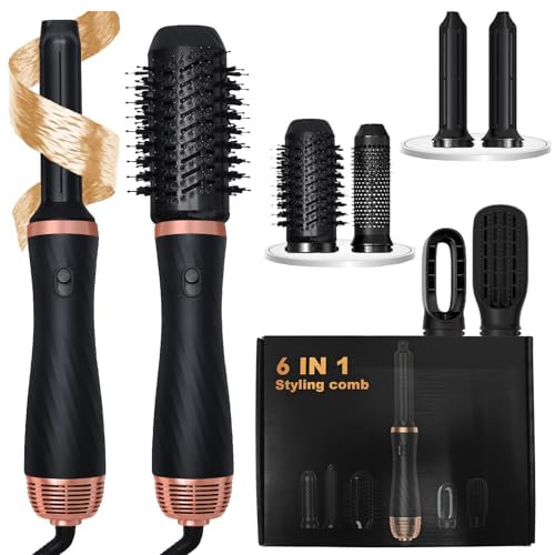 Kocusu 6 in 1 Styler per Capelli con 1000 W Arricciacapelli Automatico,Spazzola Asciugacapelli,3 velocità Regolabile con Spazzola Rotonda,spazzola Termica per Asciugatura, Arricciatura e Lisciatura