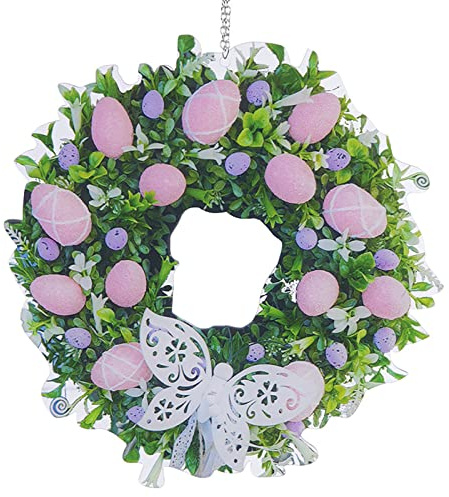 Osterdeko Outdoor Gartenstecker Osterkranz Tür hängende Dekoration, Ostereierkranz mit Acryl Osterhase Ei Schmetterling Dekor, Frühlingskranz 2D Ornamente Zuhause Haustür Party Dekorationen