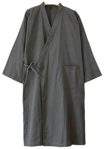Dam vår och höst japansk kimono rock par bomull badrock lös svett ångad rock, Mörk9 grå9, S