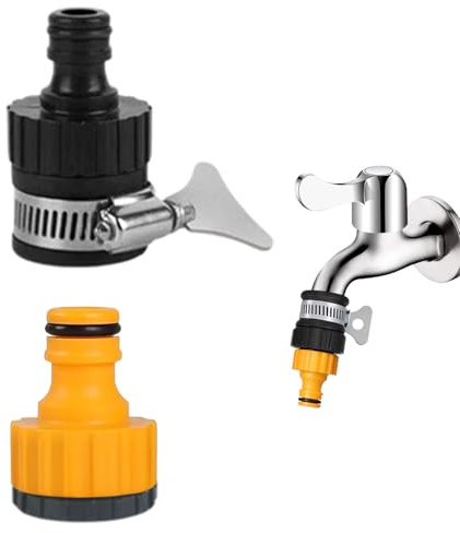 Universal Hose Tap Connector, 12-16mm Kitchen Tap Hose Connector with Adjustable Stainless Steel Collar, Durable & Leak-Proof, Perfect for Indoor Outdoor Restroom Garden (Universal, 1, Count)