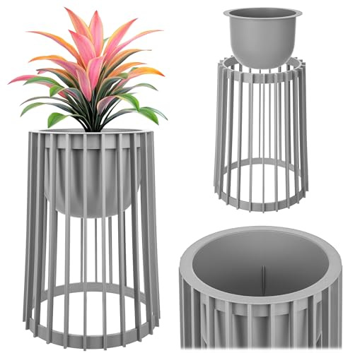 KADAX Soporte para macetas Aytre, soporte para flores de plástico, soporte para plantas, mesa para plantas, mesa para flores, taburete para flores, taburete para plantas (gris, 53,5 cm)