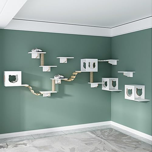 LKPMGOA Set of Wooden Cat Wall Furniture, Cat Wall Shelves, Expanded Space, Bottom Reinforcement, Suitable for Climbing, Games(18pcs)