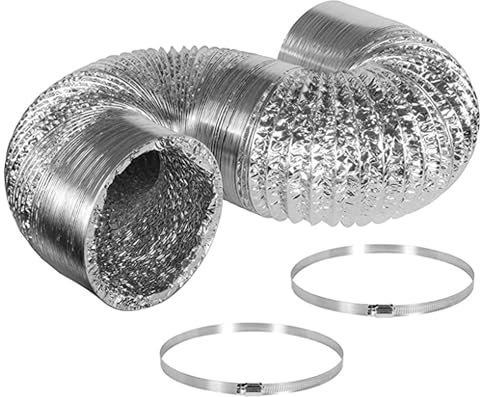 HIFRQVVC Aluminiumk, Aluminium-Trockner-Lüftungsschlauch, flexibel, dehnbar, mit 2 Edelstahl-Klemmen für Abluftventilator, Trockner (3 m, 80 mm)