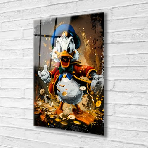 AREDE Quadro da parete stampato su plexiglass 60 x 40 cm – Zio Paperone – Stampa artistica di alta qualità su vetro acrilico – Decorazione murale per soggiorno, camera da letto, ufficio