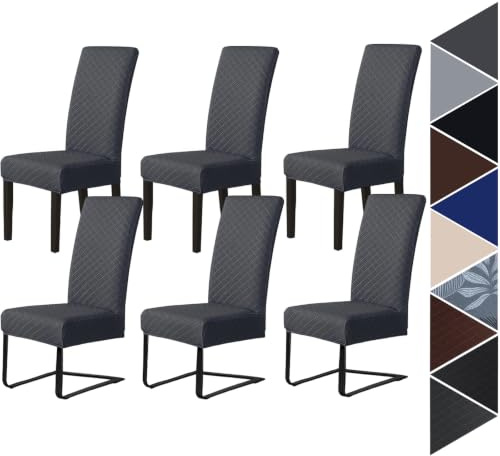 Hopelit Stuhlhussen 6er Set Jacquard Stuhlhussen Schwingstühle Stuhlbezug Stuhlüberzug Esszimmerstühle Bezug Abnehmbarer Hussen für Esszimmer Hotel Hochzeit Party - Dunkelgrau