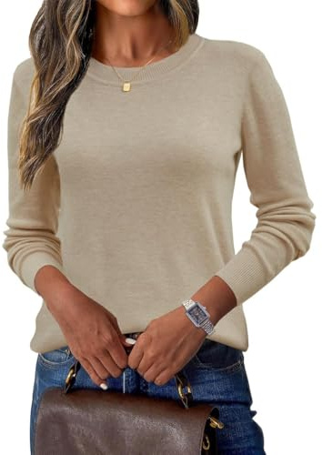 Joligiao Maglione Donna Invernale Maglione Girocollo da Donna in Lana Maglia Senza Cuciture a Maniche Lunghe Casual Tops Autunno Inverno Lavorato a Maglia Pullover Camicetta Top(Albicocca,XXL)