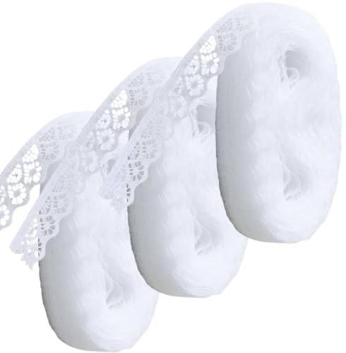 3 Pcs Spitzenband Weiß, 90m（Jeder 30m）Dekoband für Hochzeit, Geschenkband Hochzeit, Spitzenborte Weiß, DIY Zierband für Dekoration, Handwerk, Nähen, Dekoband Zierband, Geschenkverpackungen