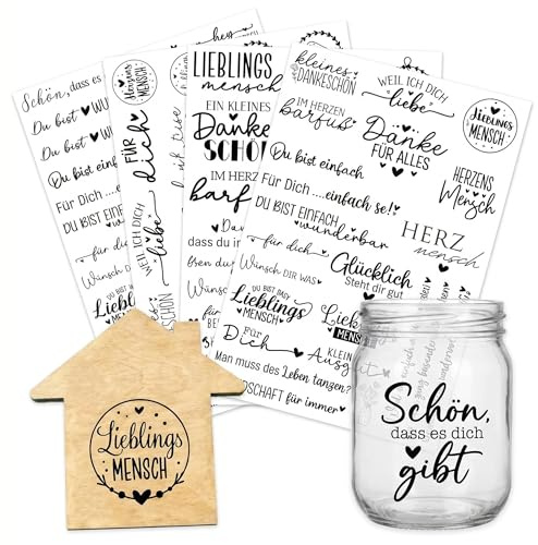 AOMZKOL 4 Stück Rub On Sticker, 19x14cm Transferfolie für Glas, Keramik, Holz, DIY-Kunsthandwerk, Geschenk- und Party-Deko (Lieblingsmensch Design)