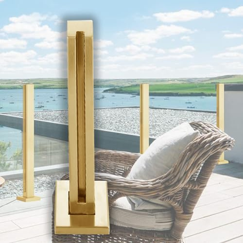 Kit per ringhiera in vetro per recinzione quadrata dorata, balaustra in acciaio inossidabile 304 con morsetti in vetro, sistema di ringhiera da 80 cm, per portico e veranda, soluzione di sicurezza