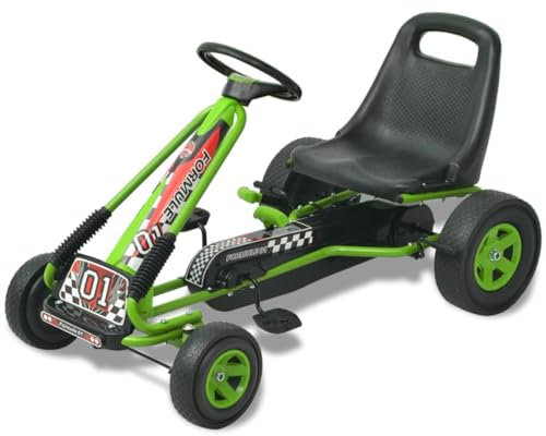 vidaXL Kinder Gokart Handbremse Höhenverstellbar Grün Gocart Tretauto Go Kart