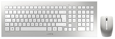 CHERRY DW 8000 ensemble clavier et souris sans fil, Disposition espagnole (QWERTY), alimenté par batterie, clavier ultra-plat, souris à 3 boutons avec capteur infrarouge, Blanc argenté