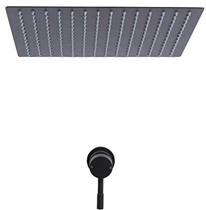 Milano Nero Manual Mixer Valve 400mm Ceiling Mounted Square Recessed Shower Head - Black