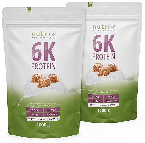 Nutri + Eiweißshake Salted Caramel 2 kg - Proteinkonzentrat Karamell Geschmack - 6k Protein Eiweiß Pulver ohne Whey - Proteinshake 2000 g Eiweißisolat