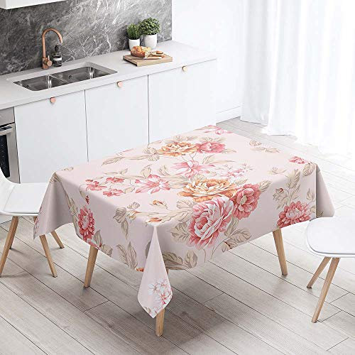 Chickw1g Tischdecke Abwaschbar, 3D Rose Muster Wasserdicht Polyester Rechteckig Fleckschutz Ölfest Abwaschbar Pflegeleicht Mehrzweck Mehrzweck Gartentischdecke (140x240cm,Pfingstrose)