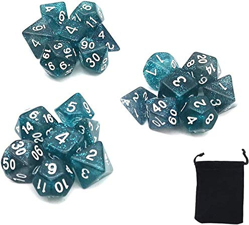 DollaTek Glitterspets polyhedral tärningsset bordsspel 3 uppsättningar tärningar 3 x 7 (21 delar) Die Series D20 D12 D10 D8 D6 D4 DND tärningar DND RPG MTG dubbla färger en del (blå)