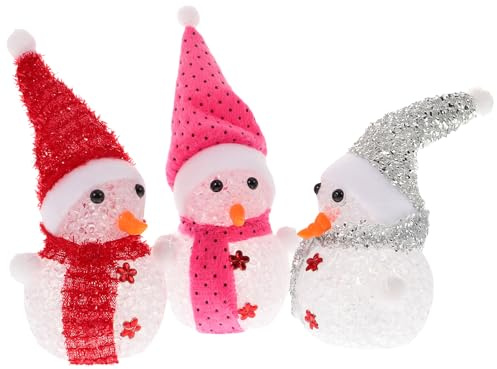 SOLUSTRE 3 Stücke LED Schneemann Figur Nachtlicht Kristall Acryl Dekofigur Weihnachtsfiguren Weihnachtsdeko Beleuchtung Weihnachten Beleuchtet Tischdeko für Xmas Deko Kinder (Zufällig)