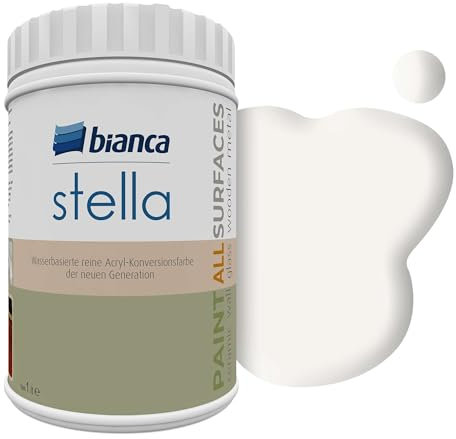 Bianca Stella Vernice per mobili premium senza carteggiatura per cucina e bagno, Bianco sabbia, Lucido, 1000ml, a base acquosa, vernice acrilica per tutte le superfici, legno, piastrelle, metallo