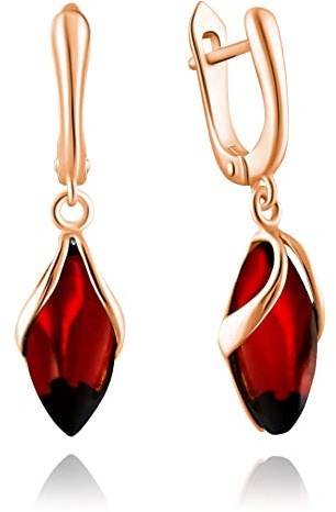 Örhängen bärnsten droppar i roséguld förgyllt sterlingsilver 925, färg – brun konjak, hängande örhängen roséguld bärnsten, sommar 2021 kollektion, Small, Bärnsten Silver Roséguld, Bärnsten