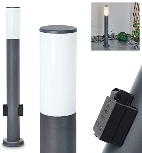 Lampada per sentiero da esterno Caserta con 2 prese, lampada moderna con base in metallo/plastica in antracite/bianco, 80cm, lampada da giardino, E27, illuminazione da giardino IP44, senza lampadina/e