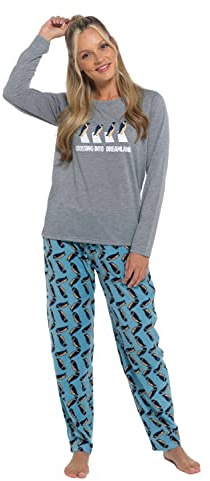 Slumber Hut® Womens Pyjamas Penguin Animal Novelty PJ's - Jersey Top with Microfleece Bottoms - Novelty Animal Pajamas Set - Size L 16-18
