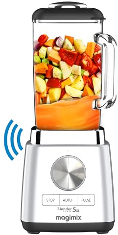 Magimix Blender Power Mixeur Professionnel 5XL Connect - Hachoir, Blender pour Smoothie, Mixeur Soupe, Hachoir Multifonction - Bol en verre - Chrome