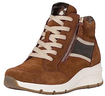Tamaris Comfort Damen Sneaker hoch aus Wildleder Keilabsatz Comfort Fit, Braun (Cognac Comb), 41 EU
