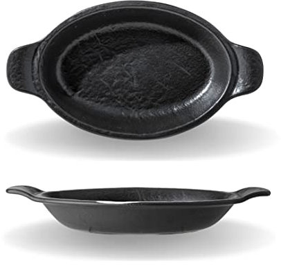 Wilmax | Flache Auflaufform | 500 ml | Schwarze, Ovale Backform aus Porzellan | Elegante Pfanne | Handglasiert | Langlebig | Praktisch | Spülmaschinenfest | Ideal im Set | Als Geschenk