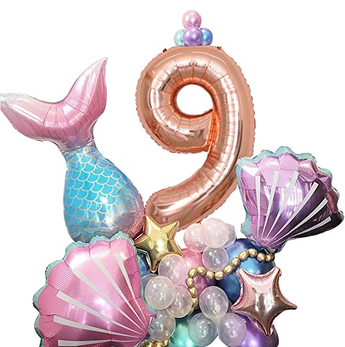 Geburtstag Luftballon für Meerjungfrau,Meerjungfrau Geburtstag Deko 4 Jahr, Geburtstag Folienballon 9, für Meerjungfrau Kindergeburtstag Babyparty Dekoration 33Stück…