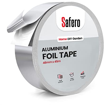 Safero Aluminium Foil Tape, 48mm x 45 Meter Strong Adhesive Heat Resistance Waterproof Foil Aluminum Insulation Tape for Shielding Panels, Pipes, Ducts and other DIY Repair Protection and Support