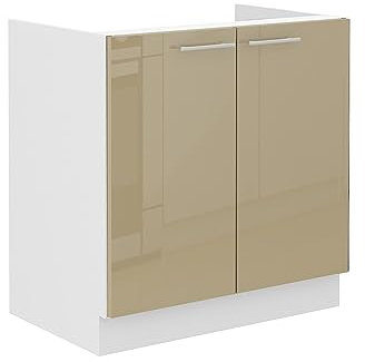 Kuechen-preisbombe Spülenschrank 80 Lara Cappuccino Hochglanz + Weiß matt Küchenzeile Küchenblock