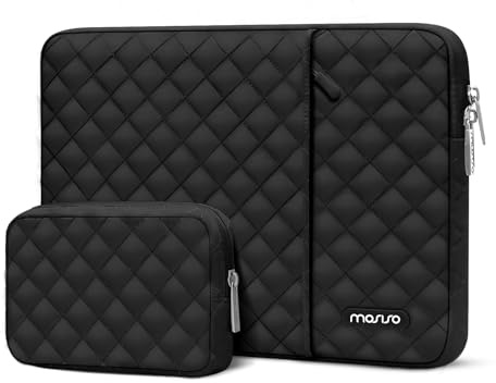 MOSISO Laptopfodral 13,3 tum, 13-14 tum laptopfodral kompatibel med MacBook Air/Pro 13/Pro 14, HP Dell ASUS Notebook, fyrkantig quiltad vertikal datorväska med ficka och litet fodral, svart